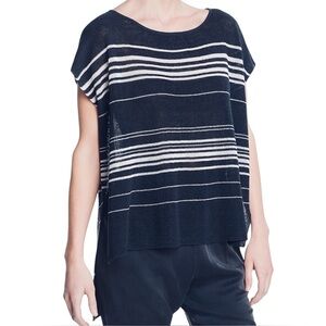 New Acrobat Striped Linen Blend Lightweight Knit Sweater Navy White Size Small
